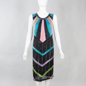 Vintage SISTERMAX Beaded Candy Chevron Dress Sz 4